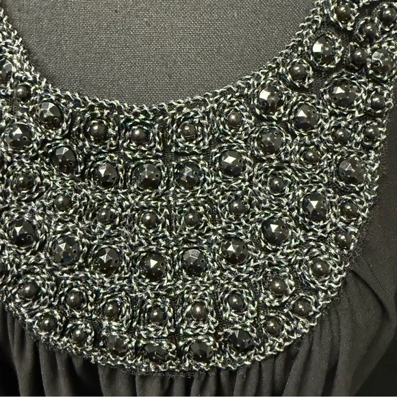 Black Embellished Beaded Scoop Neck Tank Top by Dots Party Chic - Picture 5 of 7